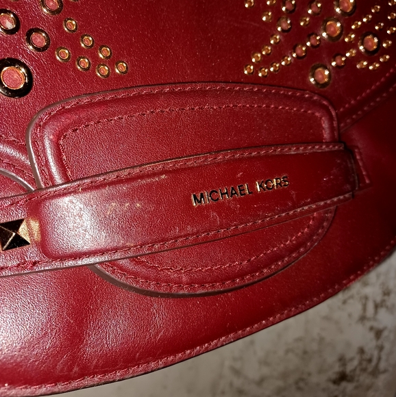 Michael Kors Oxblood Maroon Burgundy Wine Studded Shoulder Bag Purse - Picture 5 of 8